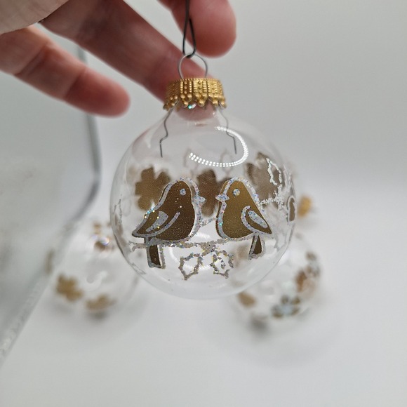 Krebs Other - Set of 5 Krebs Unsilvered Glitter Love Bird Flowers‎ Glass Christmas Ornament